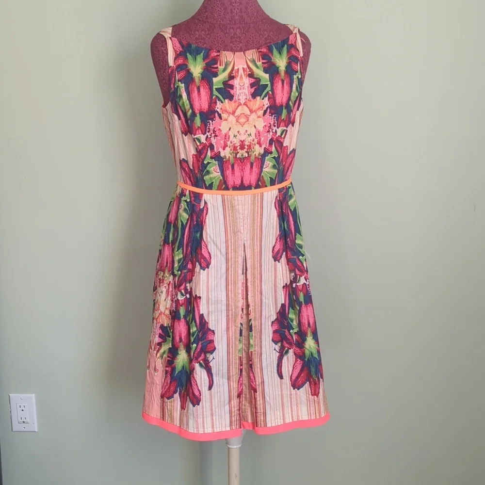 Tahari Pink Flora Sleeveless Dress, US 8